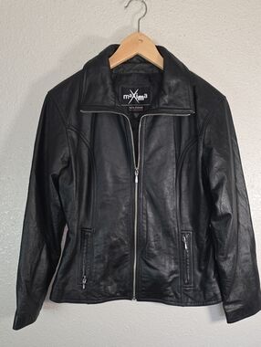 Wilsons Maxima Womens Black Leather Zip-Front Jacket